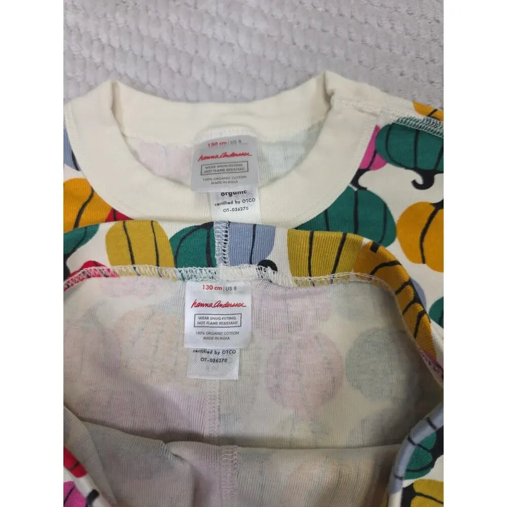 Hanna Andersson Pajama Set Kids 130 US 8 Pumpkin Print 2 Piece Set